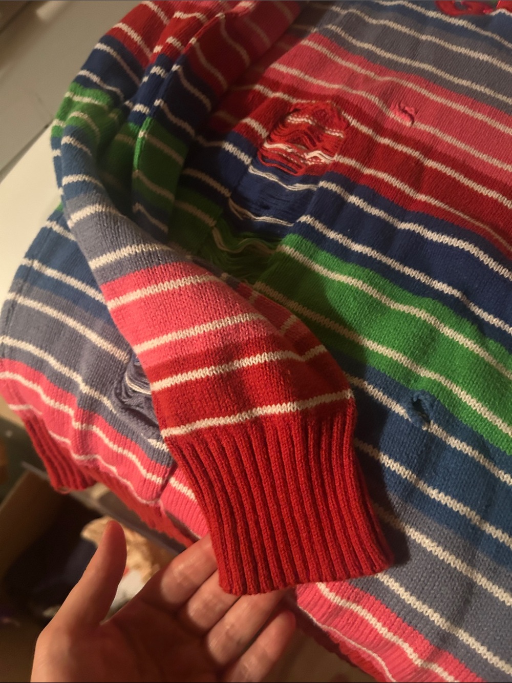 Striped Multicolor Crewneck Sweater with Embroidered Script - Picture 4 of 4